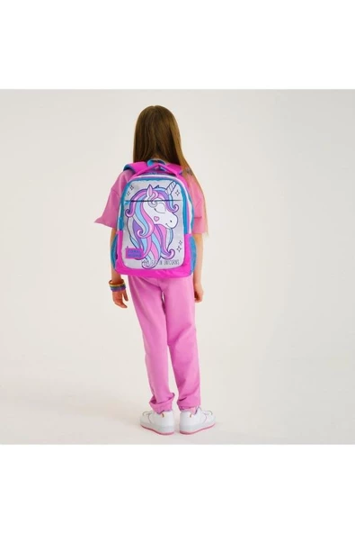 Coral High Kids Pembe Gümüş Simli Unicorn Desenli 2'li Okul Çanta Seti - Kız Çocuk - Resim 2