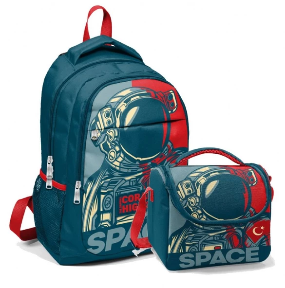 Coral High Okul Sırt Çantası ve Beslenme Çantası Erkek Çocuk Lacivert Astronot ürün görseli