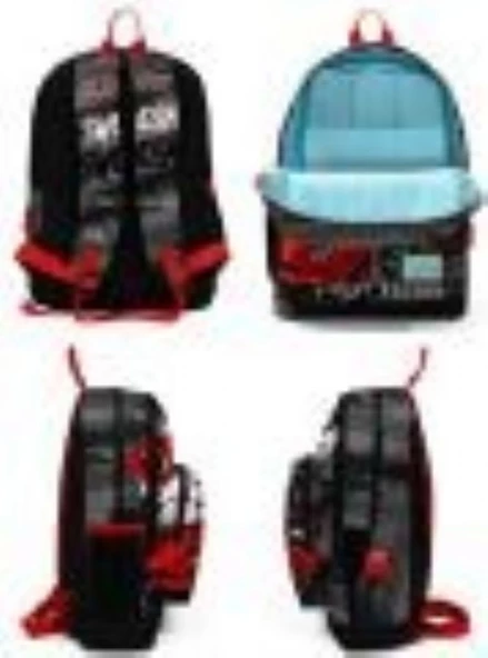 Coral High Kids Siyah Kırmızı Anime Araba Desenli USB'li 3'lü Okul Çanta Seti - Erkek Çocuk - Resim 2