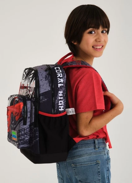 Coral High Siyah Kırmızı Araba Okul Sırt ve Beslenme Çantası Seti - Resim 4