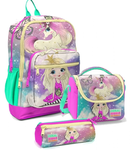 Coral High İlkokul Çantası Seti Su Yeşili Unicorn - Kız Çocuk ürün görseli