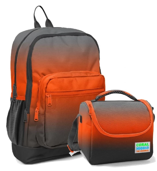 Coral High Erkek Çocuk İlkokul Okul Sırt Çantası ve Beslenme Çanta Seti - Siyah Turuncu Gradyan ürün görseli