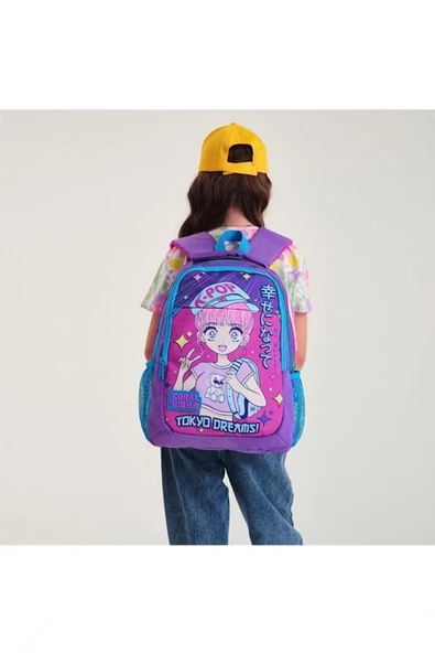 Coral High Kids Mor Pembe Mavi Simli K-Pop Desenli 2'li Okul Çanta Seti - Kız Çocuk - 2
