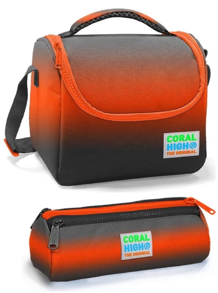 Coral High Siyah Turuncu Erkek Çocuk Beslenme Çantası Seti ürün görseli