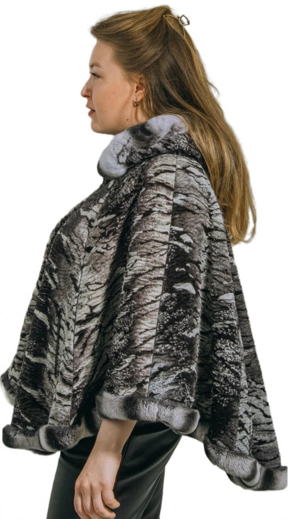 Freya Gerçek Kürklü Hakiki Deri Kadın Kapşonlu Cepli Çift Taraflı Giyilebilir Her Bedene Uygun Panço Hilda Deri - 7