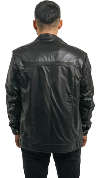 Cengiz Khan Siyah Hakiki Deri Erkek Ceket Klasik ve Modern Tasarım - 6