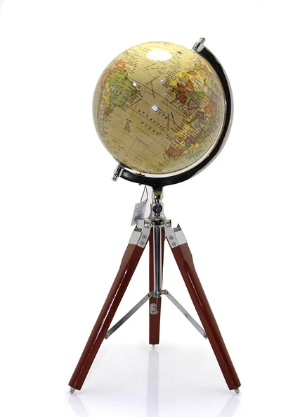 Dünya Küre Dekoratif 360 Derece Dönebilen Ahşap Tripot Ayaklı ürün görseli 1