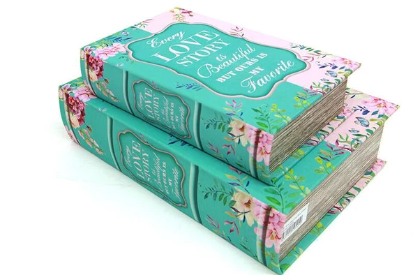 Kutu Kitap Love Story 2'li Set Kitap Kutusu Dekoratif Hediyelik