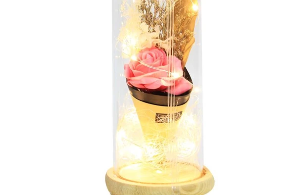 Fanus Gül 28/12cm Cam Fanus Led Işıklı Hediyelik ürün görseli 1