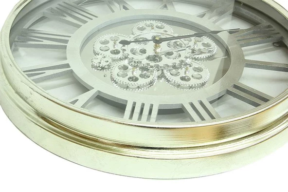 Saat Çarklı Yuvarlak Roma Rakamlı Duvar Saati Dekoratif Hediyelik - Resim 4