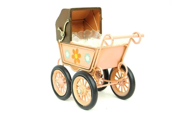 Dekoratif Metal Bebek Arabası Biblo Vintage Hediyelik