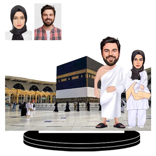 Kişiye Özel Hac-Umre Kabe Ziyaret Figürlü 3D Ahşap Biblo,