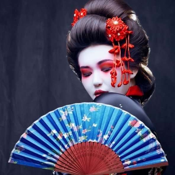 Japon Bambu Kumaş Yelpaze Çanta Boy Stant Hediyeli No.28 - 4