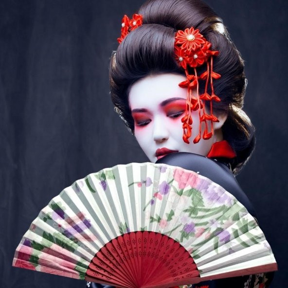 Japon Bambu Kumaş Yelpaze Çanta Boy Stant Hediyeli No.26 - 3