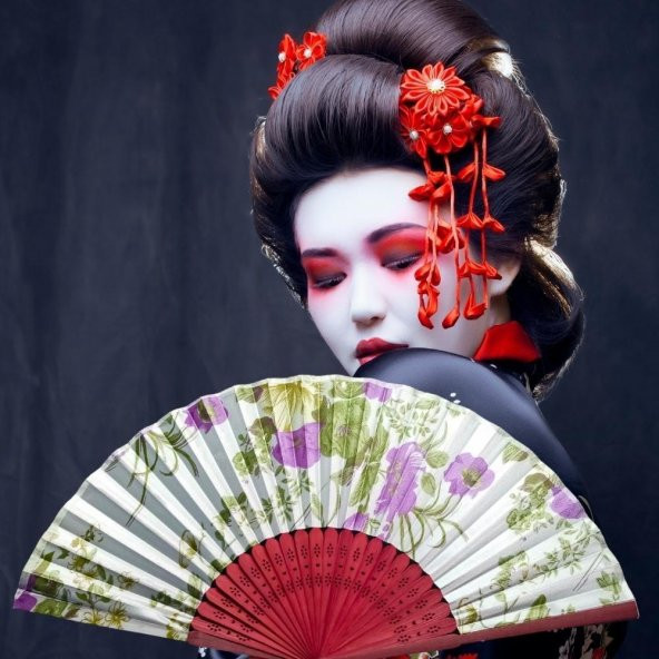 Japon Bambu Kumaş Yelpaze Çanta Boy Stant Hediyeli No.24 - 3