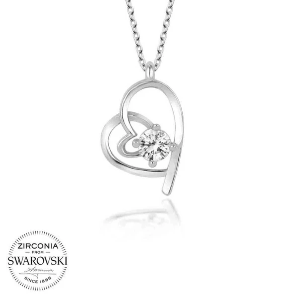 Swarovski Taşlı Lucky Life 925 Ayar Gumuss  Kalp Bayan Kolye