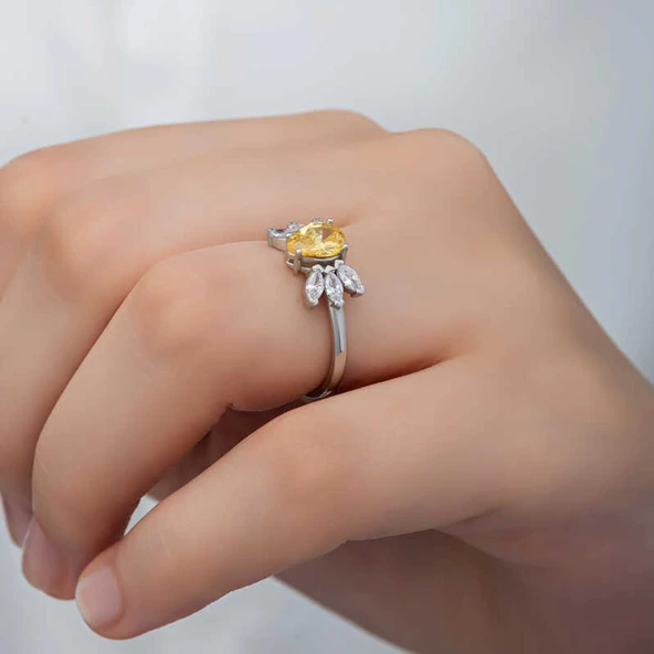 Lucky Life 925 Ayar Gumuss Sarı Damla Zirkon Taşlı Lucky Life Lucky Life Kadın Yüzük - 3