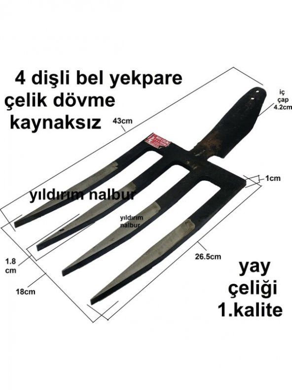 Bel Çapa Belleme Yekpare Kaynaksız Bel Küreği 4 Diş Kuvetli Çapa - 2