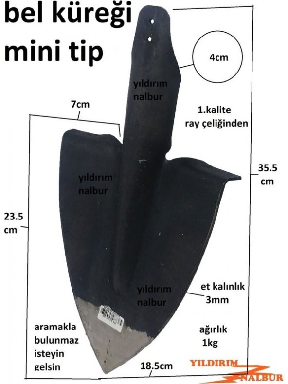 Yıldırım Nalbur Küçük Tip Bel Küreği Kalın Ray Çelik Ağaç Dikme Sökme Belleme - 2