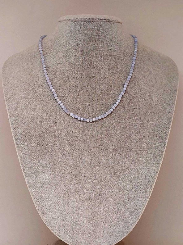 Kalsedon Taşı 3mm 1000 Ayar Gümüş İpli Kolye (Klipsli) ürün görseli