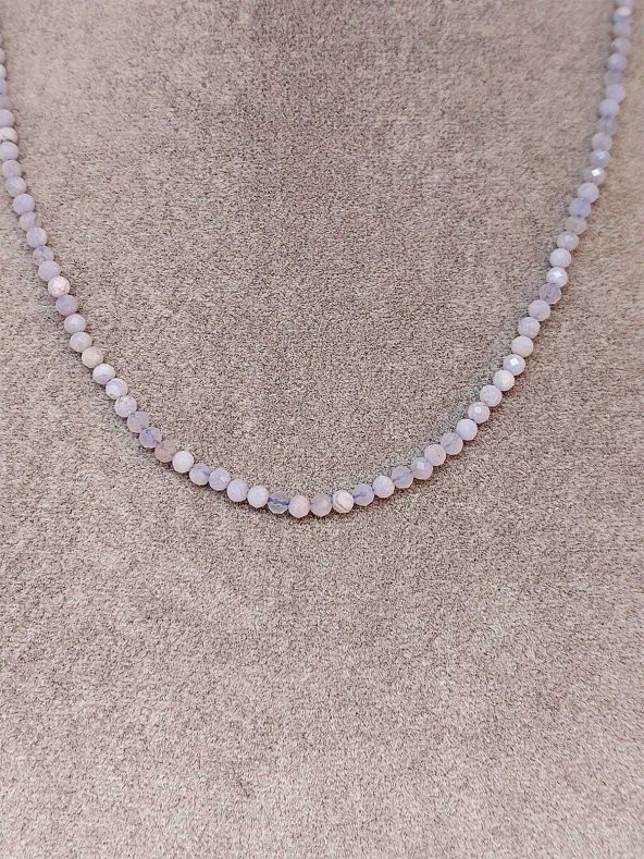 Kalsedon Taşı 3mm 1000 Ayar Gümüş İpli Kolye (Klipsli) - Resim 2