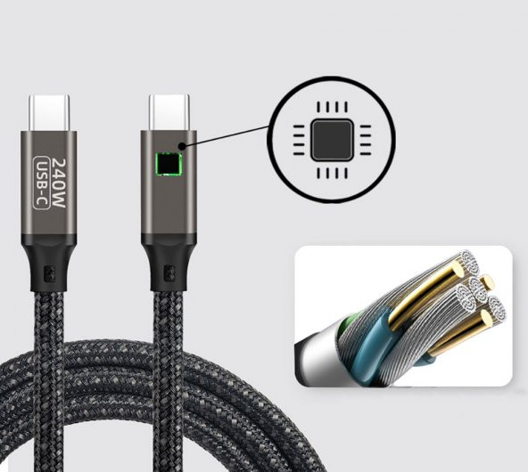 QG02 Type-C to Type-C PD 3.1 Data Kablosu 240W 480Mbps 1 Metre - 7
