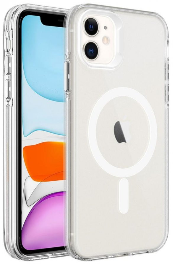 Apple iPhone 11 Kılıf Magsafe Şarj Özellikli Buzlu Transparan C-Pro Sert Kapak - 4