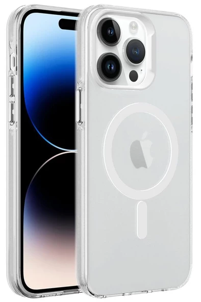 Apple iPhone 14 Pro Kılıf Magsafe Şarj Özellikli Buzlu Transparan C-Pro Sert Kapak - 4