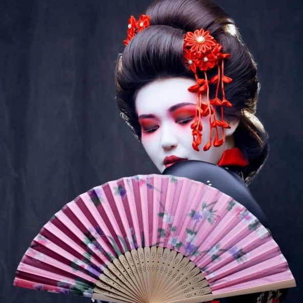 Japon Bambu Kumaş Yelpaze Çanta Boy Stant Hediyeli No.31 - 4