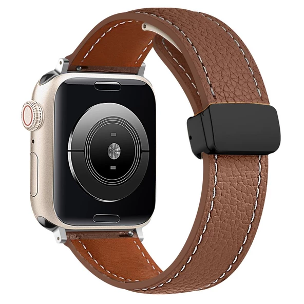 Apple Watch 42/44/45/46/49mm Kordon Magnetli PU Deri Kordon 2/3/4/5/6/se/7/8/9/10/ultra