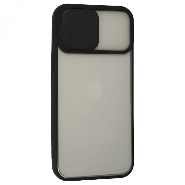İphone 13 Pro Uyumlu Sürgülü Kamera Lens Korumalı Kılıf Siyah Arkası Yanları Buzlu Mat - 2