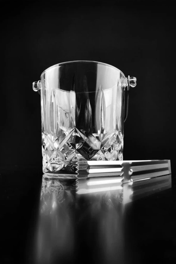 Digithome Metal Kulplu Cam Buz Kovası ve Buz Maşası Seti 900 Ml - BT036