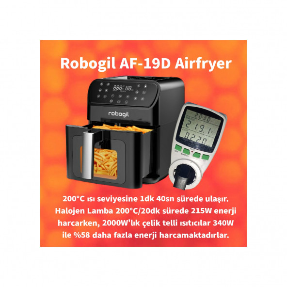Robogil AF-19D Airfryer XXL 6,5lt Halojen Lambalı Cam Kapaklı Sıcak Hava Fritözü - 2