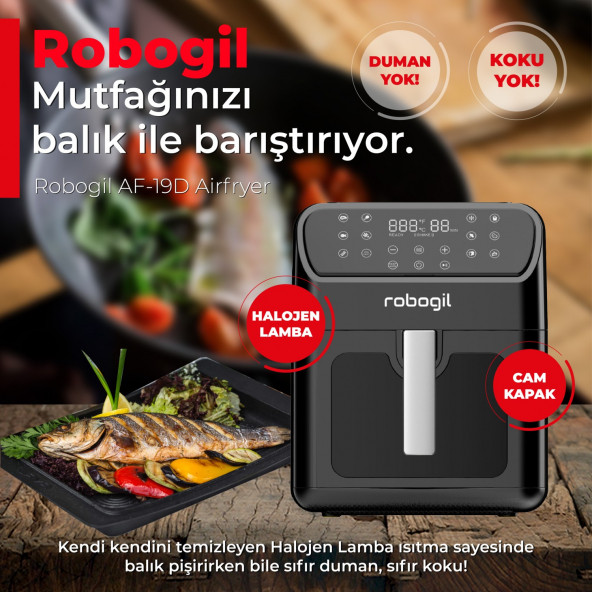 Robogil AF-19D Airfryer XXL 6,5lt Halojen Lambalı Cam Kapaklı Sıcak Hava Fritözü - 4