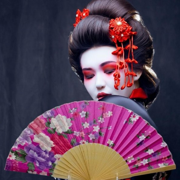 Japon Bambu Kumaş Yelpaze Çanta Boy Stant Hediyeli No.33 - 4