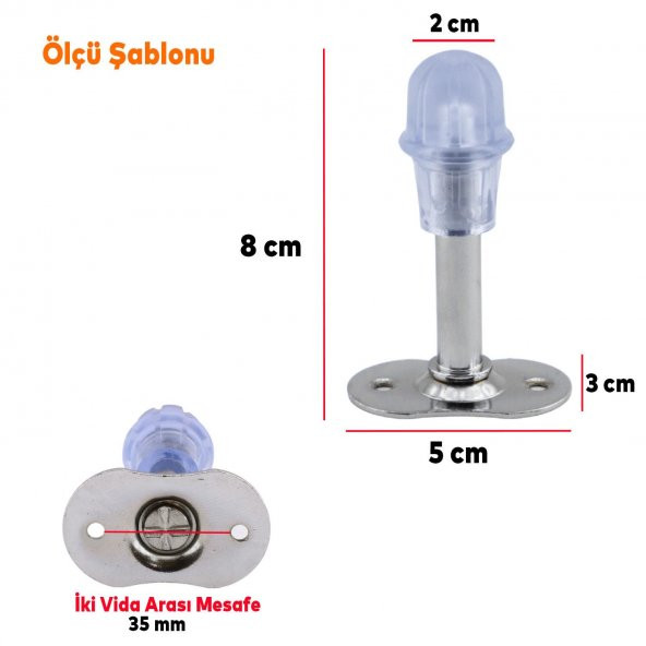 Kapı Stoperi Tamponu Krom 8 cm Metal Kapı Durdurucu Tutucu Kapı Stopu Silikonlu - Resim 2