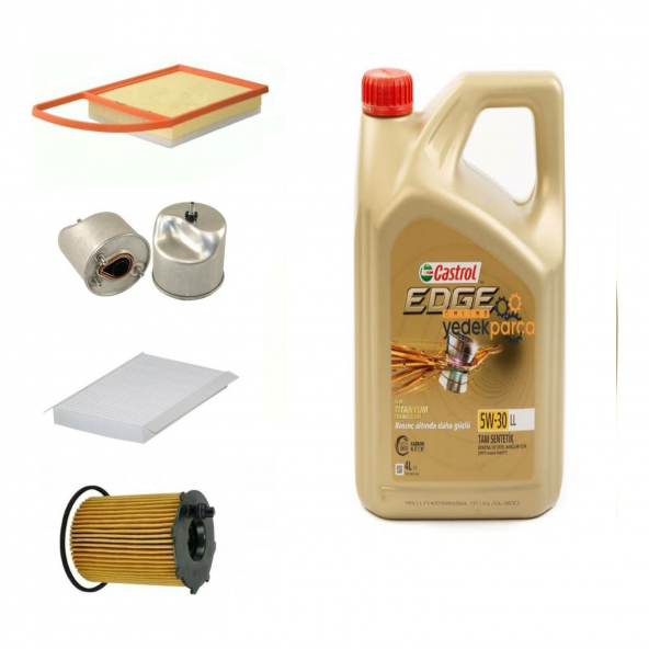 Oem Berlingo Euro 5 1.6 Dizel Yağ Bakım Seti + castrol edge 5W-30 4 lt Partiküllü Motor Yağı 2024