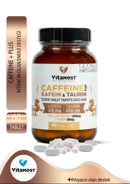 Caffeine Energy Taurin L-teanin Yeşil Çay Ekstresi (KAFEİN) Güç Ve Performans 60 Tablet