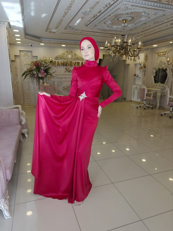 Hera Kırmızı Abiye Elbise - 6