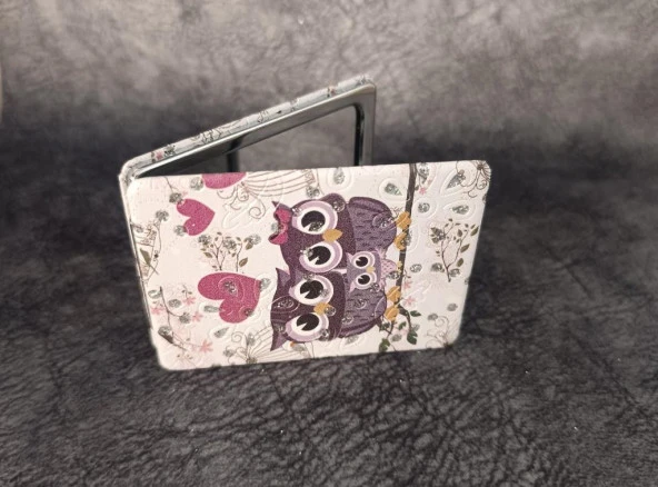 Cep Ayna Baykuş Makyaj Çanta Seyahat Taşınabilir Ayna Kozmetik Büyüteç Kompakt - Resim 2