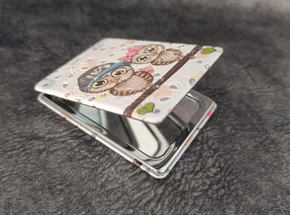 Cep Ayna Baykuş Makyaj Çanta Seyahat Taşınabilir Ayna Kozmetik Büyüteç Kompakt - 4