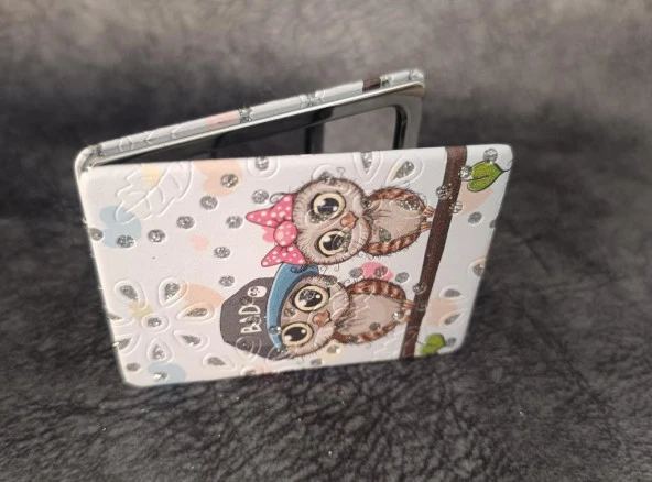 Cep Ayna Baykuş Makyaj Çanta Seyahat Taşınabilir Ayna Kozmetik Büyüteç Kompakt - 2