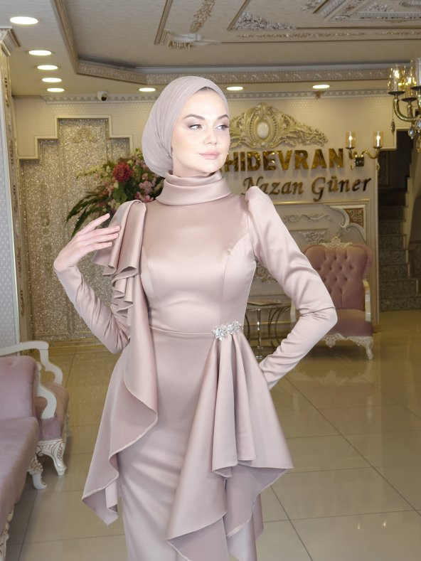 Kuğu Vizon Abiye Elbise - 2