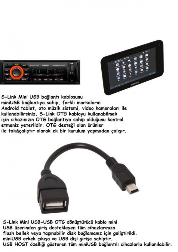 S-link SL-OTG20 Mini USB OTG Kablo 15 cm