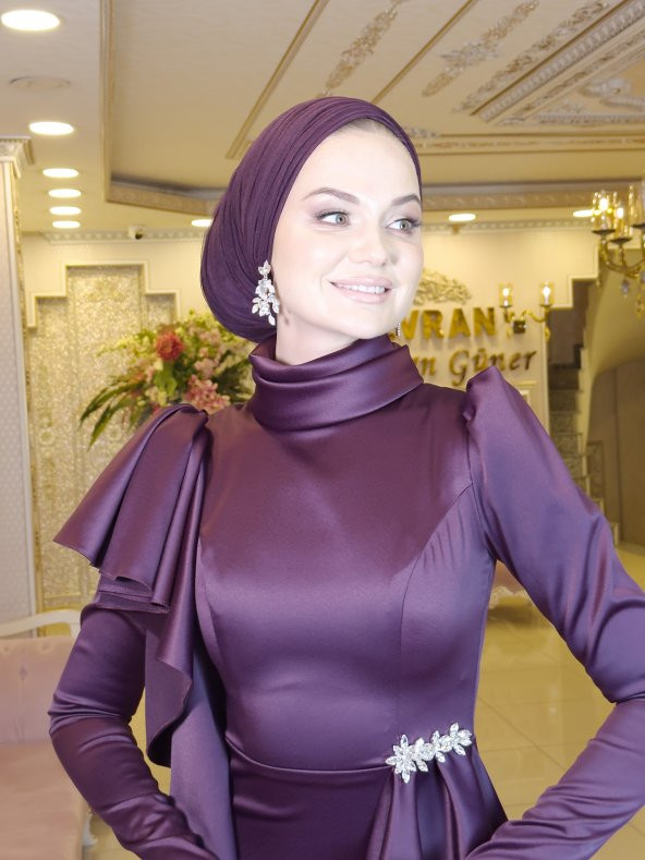 Kuğu Mürdüm Abiye Elbise - 4