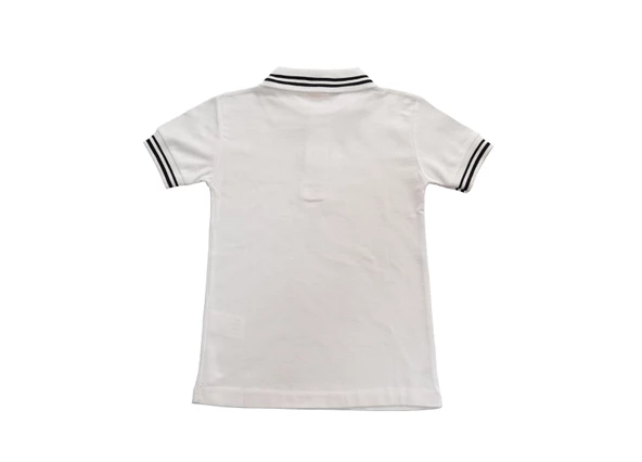 Beyaz Kısa Kol 6-16 Yaş Çocuk Okul Lakos Tişört/T-Shirt -SİYAH ÇİZGİLİ BEYAZ - 4