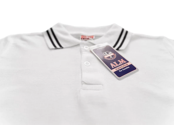 Beyaz Kısa Kol 6-16 Yaş Çocuk Okul Lakos Tişört/T-Shirt -SİYAH ÇİZGİLİ BEYAZ - 2