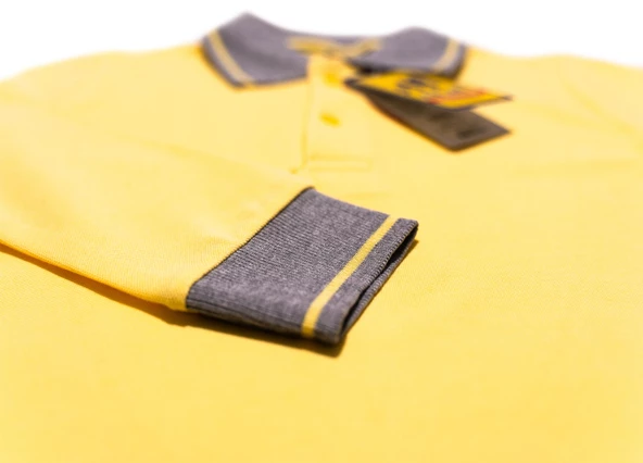 Polo Yaka Tişört çocuk uzun kol gri çizgi yaka sarı Okul Tişört/t-shirt - 2