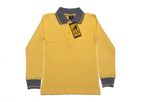 Polo Yaka Tişört çocuk uzun kol gri çizgi yaka sarı Okul Tişört/t-shirt