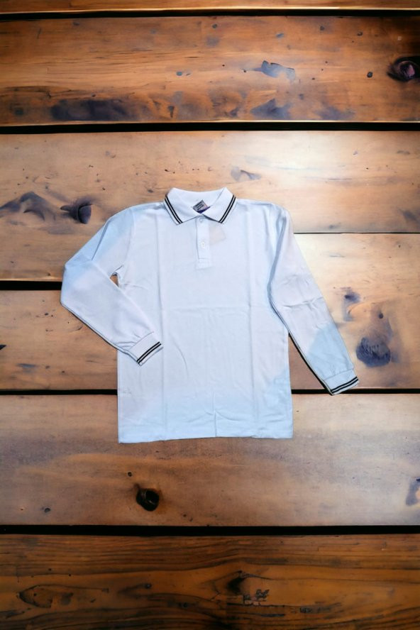 Polo Yaka Tişört çocuk uzun kol siyah çizgi yaka beyaz Okul Tişört/t-shirt